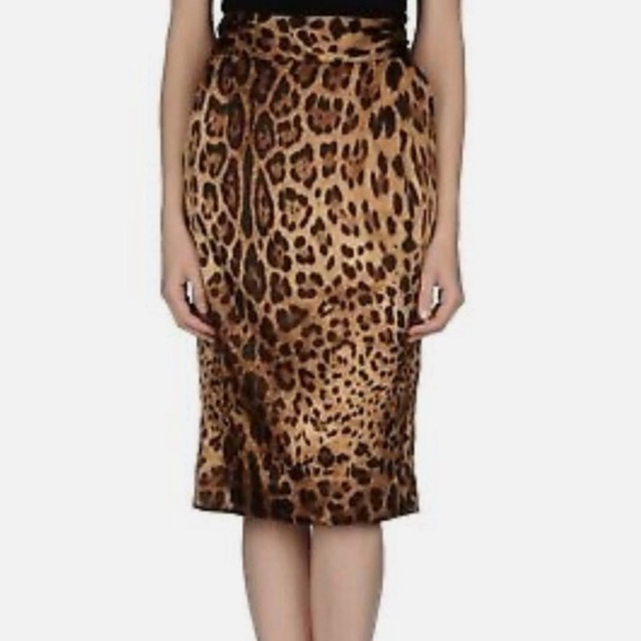 Dolce & Gabbana Silk Skirt Brown Animal Leopard Print Back Zip & Button Sz 40/4 - Picture 1 of 10